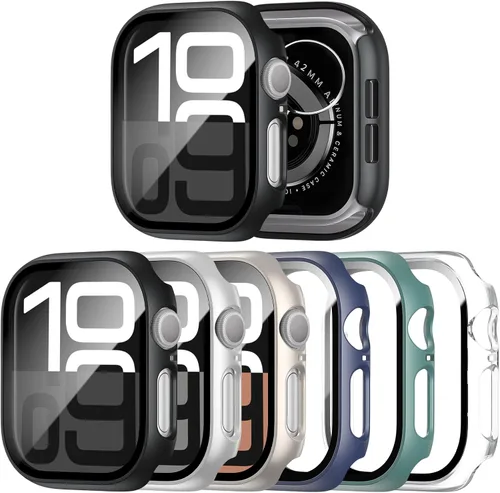 Vista 13 de JERXUN Paquete de 6 fundas con protector de pantalla de vidrio templado para Apple Watch Series 3, Series 2, Series 1 de 38 mm, parachoques rígido