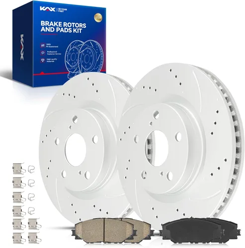 Vista 36 de Kit de freno delantero KAX, rotores de freno ranurados y con hendiduras, pastillas de freno cerámicas Compatible con Honda Accord 1990 1991 1992