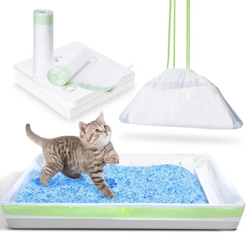 Vista 9 de Bolsas de repuesto desechables y resistentes al desgarro para bandeja de arena con cristal libre para pala de mascotas, bandeja de arena abierta