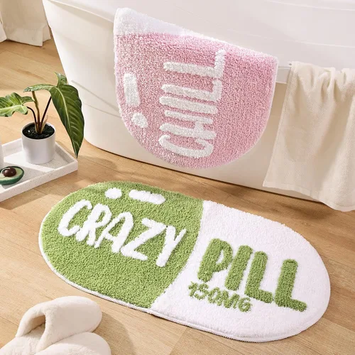 Vista 7 de FROZZUR Chill Pill - Tapete de baño, antideslizante, color rosa, para baño, con forma linda, para tina, tapete de felpa lavable, color rosa