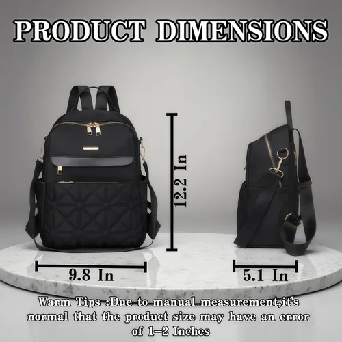 Vista 5 de Bolso tipo mochila para mujer, impermeable, Oxford, casual, bolso de mano de moda con múltiples bolsillos para el trabajo, viajes, uso diario (beige)