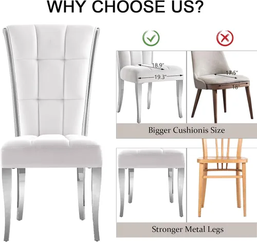 Vista 7 de ACEDÉCOR Juego de mesa de comedor blanca para 4, mesa de comedor de lujo blanca con sillas de comedor de terciopelo blanco de alta gama