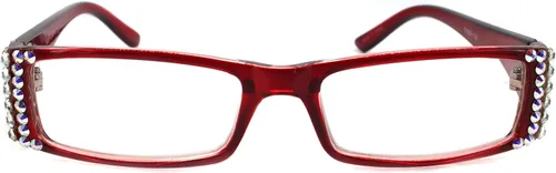 Vista 2 de The French, (Bling) Fleur De Lis Women Reading Glasses Adorned with (Clear + Aurora Borealis) Austrian Crystals, Magnifying (Transparent Red)