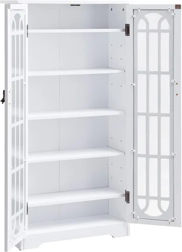 Vista 5 de SEI Furniture - Gabinete multimedia para ventana - Blanco - Diseño de transición, vidrio blanco y madera - Ideal para oficina en casa, sala de estar
