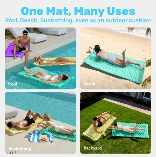 Vista 6 de Sloosh Paquete de 3 alfombrillas inflables para piscina, colchón flotador, con reposacabezas, flotador de piscina para adultos, 64 x 32 pulgadas