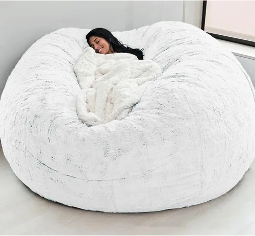 Vista 11 de HWOEK Puf de piel gigante para adultos, muebles de sala de estar, grande, redondo, suave, esponjoso, de piel sintética (sin relleno), funda de sofá
