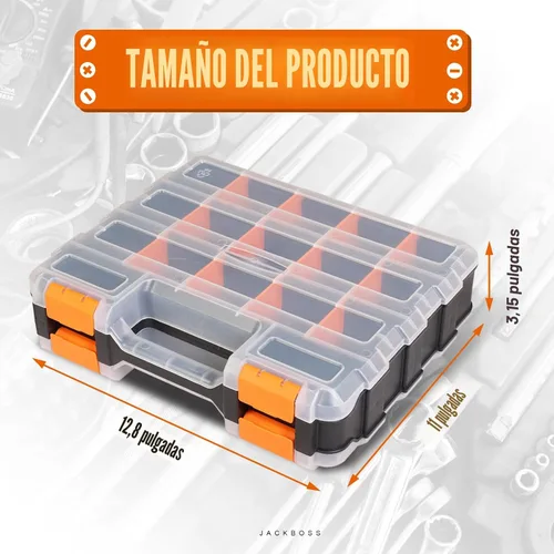 Vista 2 de Caja de herramientas con tapa transparente, caja organizadora de 34 compartimentos de doble cara con divisores extraíbles para herrajes, tornillos