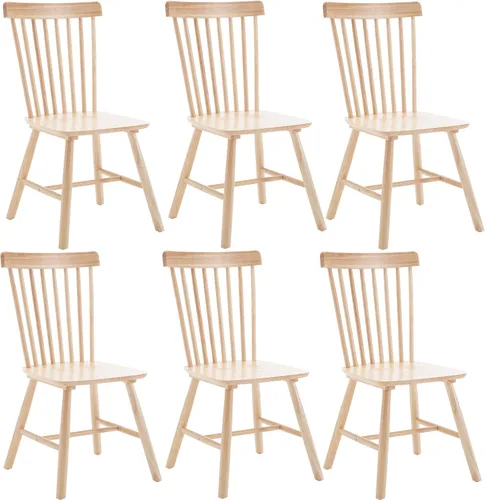Vista 14 de Kmax Juego de 4 sillas de comedor vintage, sillas Windsor con patas de madera maciza, estilo campestre, nogal Nuez
