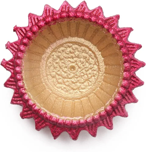 Vista 6 de SATVIK 2 piezas Multicolor Surya Metal Diya Floral Lotus Flower Shape Tea Light Holder Lámpara de aceite Navidad Interior Hogar Mandir Pujan Pooja