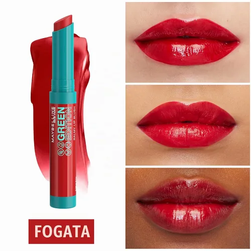 Vista 3 de Maybelline Green Edition Balmy Lip Blush, formulado con aceite de mango, Bonfire, Blue Red, 1 unidad