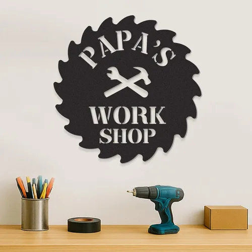 Vista 8 de Letreros de garaje personalizados para hombres, letrero de garaje para papá, letrero personalizado de metal para exteriores, decoración de cueva
