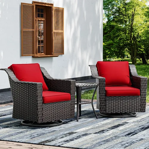 Vista 20 de Joyside Juego de 2 sillas de mimbre para patio, muebles de ratán para exteriores con reposabrazos anchos y cojines gruesos, tamaño grande mejorado