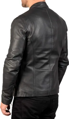Vista 3 de Chaqueta Moto de cuero negro Hombres - 6 - Chaqueta de cuero Cafe Racer Chaqueta de cuero de piel de cordero real para hombre
