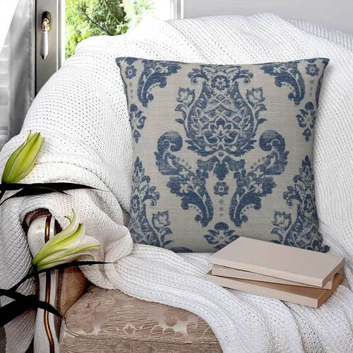 Vista 6 de Fundas de almohada de damasco azul real, decoración del hogar, sofá, rústico, para sala de estar, dormitorio, cama, cojín al aire libre, 16 x 16