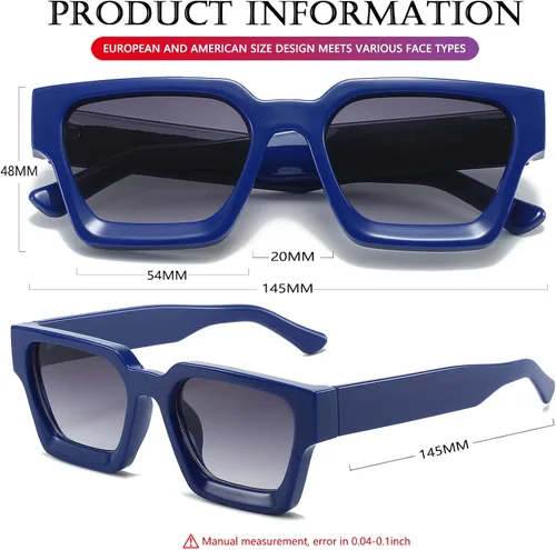 Vista 12 de AIEYEZO Gafas de sol cuadradas para mujeres y hombres, gafas de sol cuadradas con montura gruesa, estilo de diseñador simple