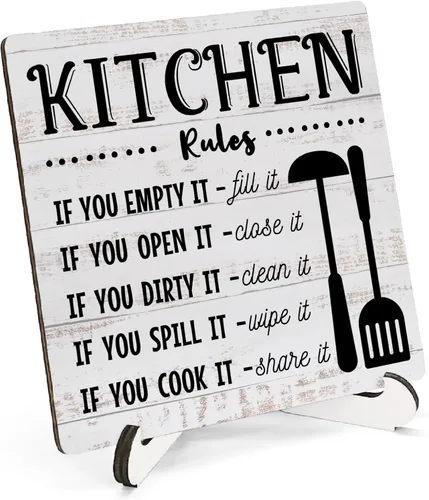 Vista 7 de Letrero de cocina de granja de madera de 5 x 5 pulgadas, decoración de soporte de mesa de escritorio de madera con texto en inglés "Bless This Cook