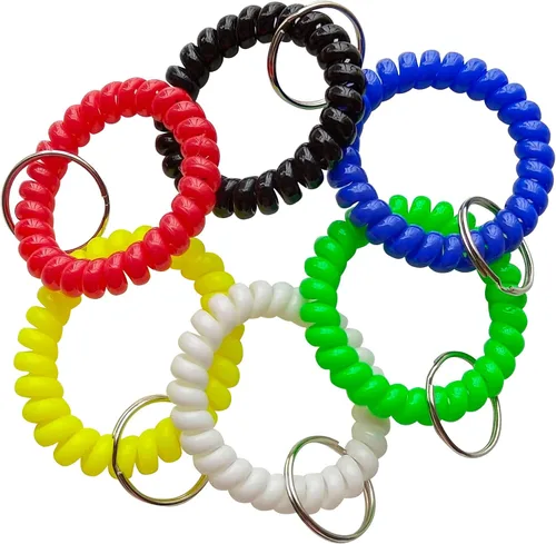 Vista 2 de Llavero de muñeca – Muñequera de espiral elástica con resorte para gimnasio, piscina, placa de identificación, llaves, C