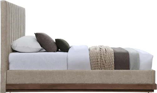 Vista 5 de Meridian Furniture B1245Beige-T Emmet Collection Modern Cama individual contemporánea con tela de felpilla beige suave, acabado de nogal, base