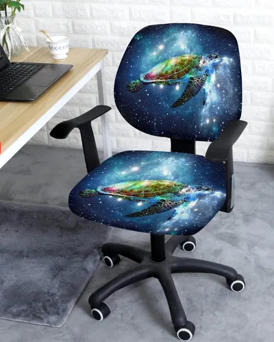 Vista 3 de LiDU Funda para silla de oficina de tortuga marina, fundas elásticas giratorias para respaldo de silla de computadora, fundas elásticas para sillas