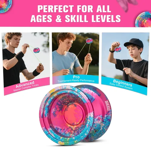 Vista 5 de MK2 Yoyo profesional sin respuesta para niños de 8 a 12 años y principiantes - Yoyo de aluminio 7071 de metal para adultos, avanzado, jugadores