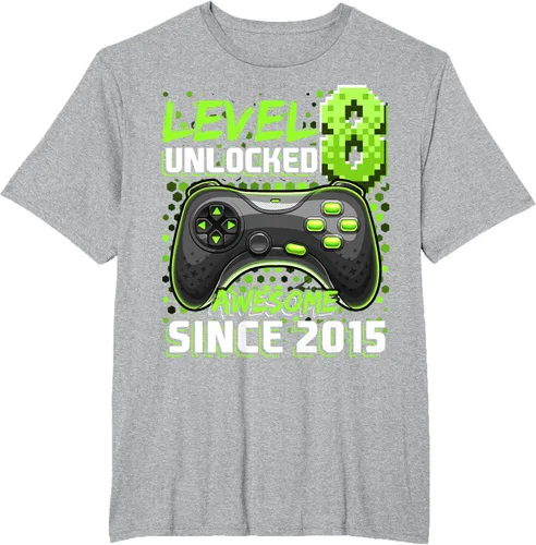 Vista 73 de Level 8 Unlocked Awesome 2015 Video Game 8th Birthday Boy T-Shirt, Negro