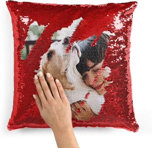 Vista 7 de LING Ling's Design Fundas de almohada personalizadas con lentejuelas Funda de almohada reversible personalizada para Navidad, cumpleaños o Rosa