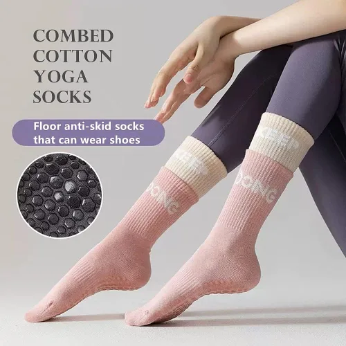 Vista 2 de 6 Pairs Yoga Socks Women's Medium Socks Cotton Fitness Dance pilates Girl's Stockings Professional Non slip Sports