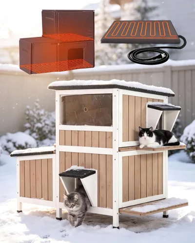 Vista 13 de Cat House - Casa para gatos con cortina para gatos con aislamiento, techo resistente a la intemperie (cubierta individual)