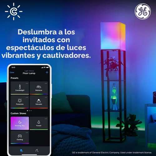 Vista 6 de Bombillas inteligentes GE Cync con efectos dinámicos LED A19, luces inteligentes Bluetooth y WiFi con cambio de color y sincronización de música