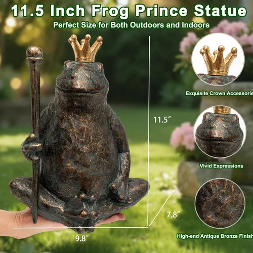 Vista 3 de Estatua de Jardín de Rana Lune cle, 29.2 cm × 24.9 cm Figuras de Animales para Decoración de Jardín, Esculturas y Estatuas Resistente al Clima