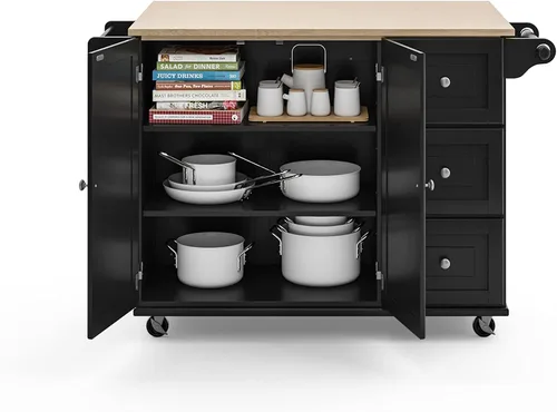 Vista 13 de Homestyles Dolly Madison Carrito de Isla de Cocina Móvil Negro con Barra de Desayuno de Hoja Plegable de Madera