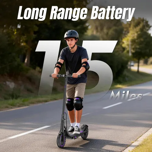 Vista 3 de Electric Scooter Adults & Kids,350/250W Powerful Motor,15/10 Miles,19/9 Mph,8.5/6.5" E Scooter with LCD Display Púrpura