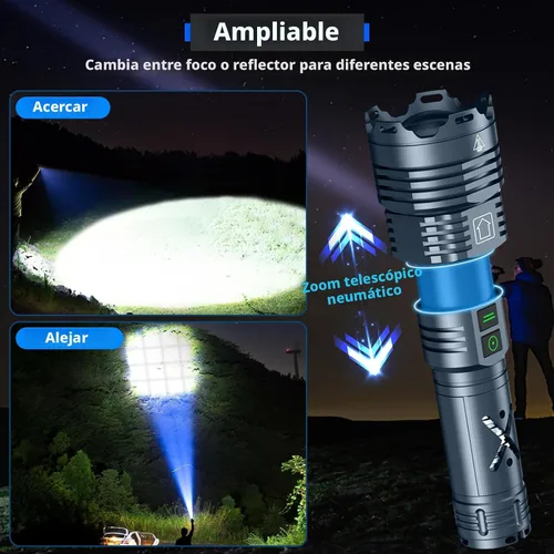 Vista 6 de Linternas LED recargables de 1520,000 lúmenes altos, linterna de alta potencia súper brillante, linterna táctica de mano con impermeable, 6 modos