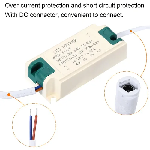 Vista 5 de PATIKIL 8-12W 300mA LED Driver, AC 85-265V Salida 27-42V DC Conector hembra Conector Rectificador de corriente constante Transformador Fuente