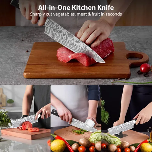 Vista 6 de Juego de cuchillos de chef profesional, juego de cuchillos de cocina de 3 piezas, juego de cuchillos de acero inoxidable de alto carbono