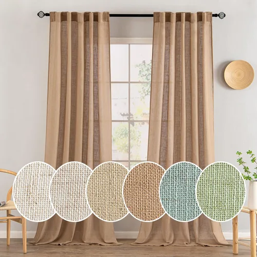 Vista 17 de MIULEE - Cortinas semitraslúcidas suaves y gruesas con textura de lino para cocina y ventana de baño, con trabilla trasera y bolsillo para Blanco