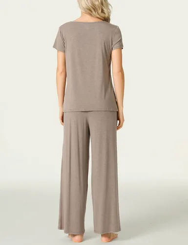 Vista 2 de LazyCozy Conjunto de pijama de manga corta para mujer, viscosa hecha de bambú, conjunto de pijama de 2 piezas para descansar