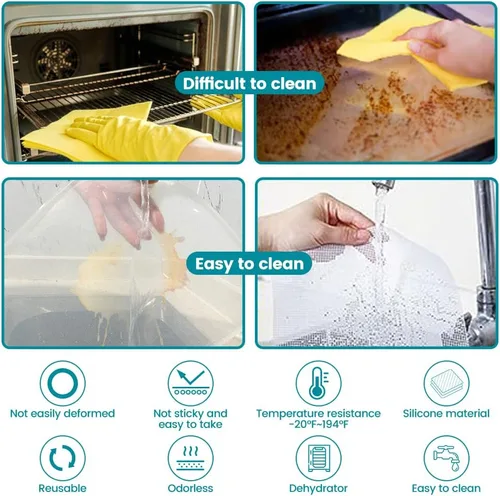 Vista 6 de 8 bandejas deshidratadoras de alimentos de silicona con borde, 8 alfombrillas de malla para secadora, hojas deshidratadoras de silicona