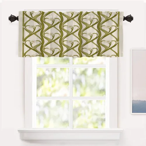 Vista 49 de Shrahala Art Nouveau Floral Pattern Blackout Curtain Tiers, Delicate Vine and Flower Design Kitchen Valance Light Blocking Tier Drapes with Rod