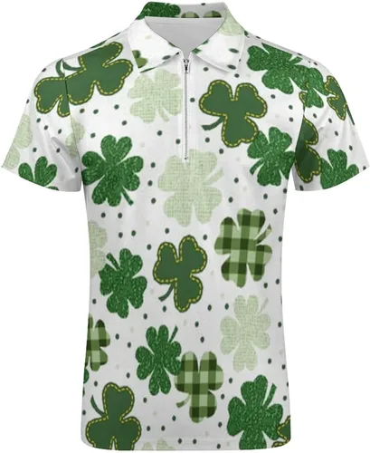 Vista 3 de Camisa polo de golf para hombre con estampado de trébol de San Patricio para fiesta irlandesa, casual, ajustada, de manga corta, para golf