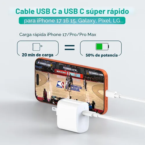 Vista 2 de Cable USB C a USB C de 1M/3.3 pies para iPhone 17/16/15 Pro Max Plus, cargador MacBook Air/Pro, iPad Pro 13/12.9/11 pulgadas, Air 5/4, Mini 6, Pixel