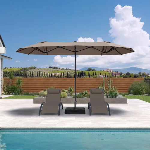 Vista 112 de PURPLE LEAF - Sombrilla de mercado de patio de 13 pies con base rectangular doble cara, sombrilla de mesa para exteriores con manivela, 12 varillas