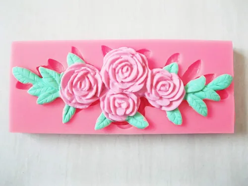 Vista 3 de 2 moldes de silicona para dulces de cuatro rosas, para fondant, moldes de caramelo de chocolate, manualidades de azúcar, moldes de pastel