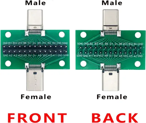 Vista 3 de 2 unids USB 3.1 Tipo-C macho a hembra placa de prueba con placa PCB 24 pines 0.100 in enchufe de doble cara con conector de cabeza de pin