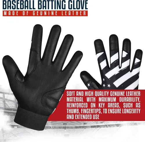 Vista 5 de Guantes de bateo Dot Stitch - Guantes de béisbol y sóftbol con bandera americana y bandera de EE. UU. para jóvenes, adultos y unisex