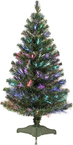 Vista 9 de Flexible Flyer Pequeño árbol de Navidad de fibra óptica. Decoración de Navidad de mesa multicolor LED preiluminada de 32 pulgadas, 2 pies y 8
