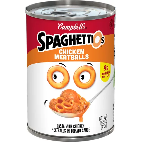 Vista 18 de SpaghettiOs Pasta enlatada con albóndigas A to Z's, lata de 15.6 onzas