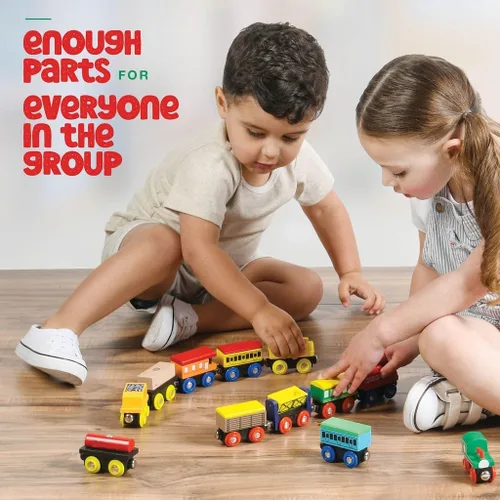 Vista 3 de Juego de Tren de Madera de 12 Piezas - Juego Magnético de Juguetes de Tren Incluye 3 Motores - Juegos de Tren de Juguete para Niños Pequeños y Niñas