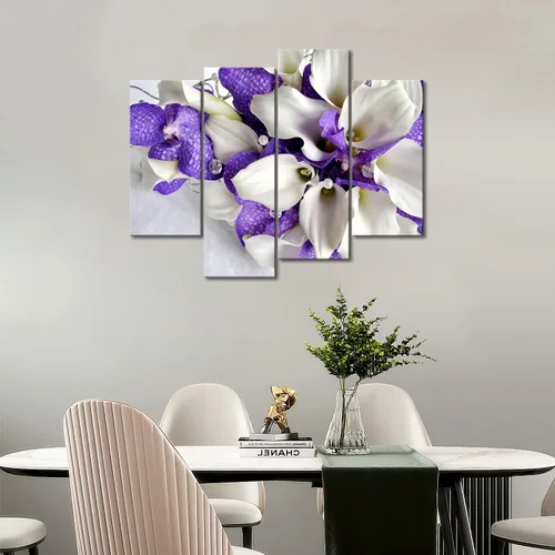 Vista 6 de Arte de pared de flores moradas, lienzo de lirio de cala, ramo de flores, fotos de cocina, impresión en lienzo con flores para sala de estar