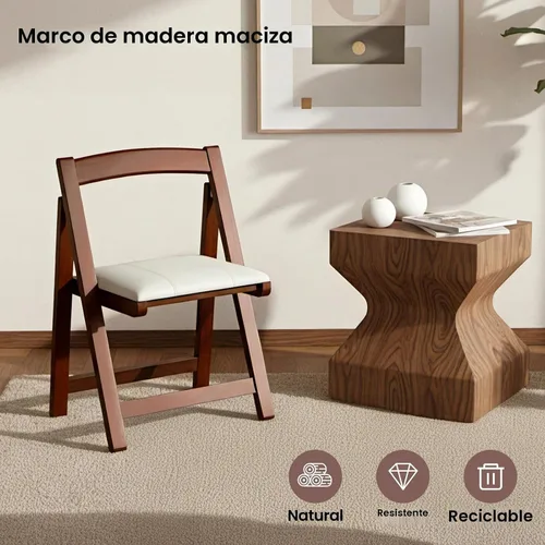 Vista 3 de Silla plegable de madera con asiento acolchado, silla de comedor plegable portátil, silla apilable de madera maciza para bodas, eventos, oficina